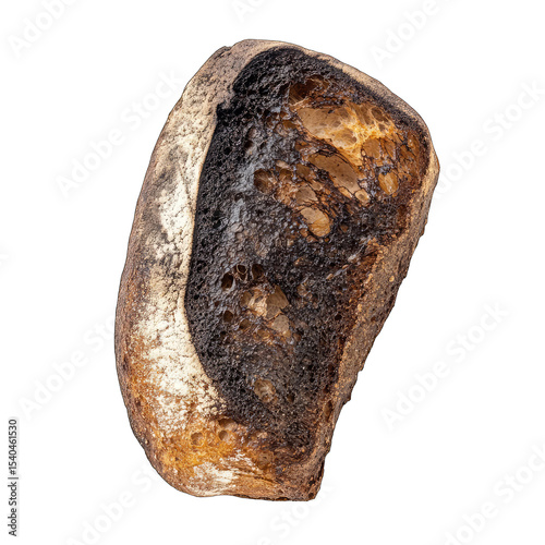 Burnt bread slice, unevenly toasted