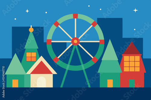 a christmas themed ferris wheel turning slowly 