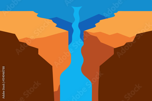 Majestic Waterfall Cascading Through Canyon A Breathtaking Desert Landscape Illustration