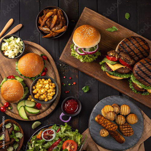 Delicious BBQ Burger Feast with Fresh Sides