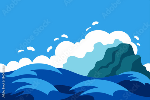Ocean Waves Crashing Against a Rocky Outcrop A Vibrant Illustration