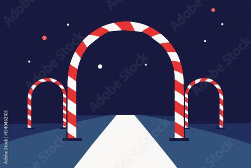 a city bike path strung with glowing candy cane 