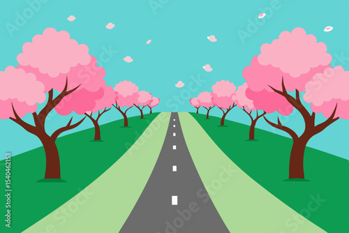 Serene Spring Drive A Road Through Blossoming Cherry Trees