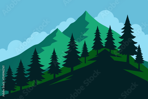 Majestic Mountain Landscape Serene Green Peaks and Evergreen Trees