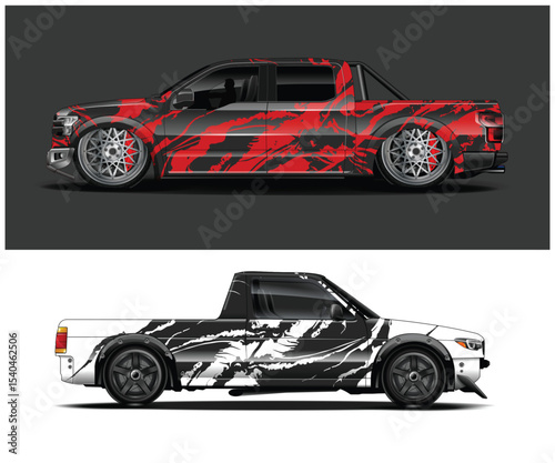 Custom Truck Wraps Designs Red and Black Abstract