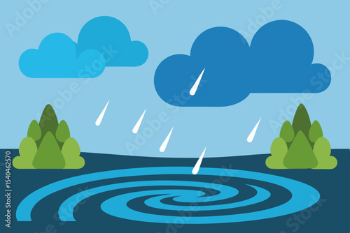 Mesmerizing Spiral Water Vortex Rain and Clouds Illustration