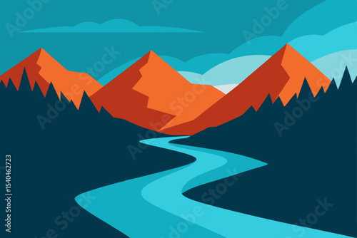Serene Mountain River Landscape A Stunning Vista of Nature's Majesty