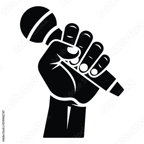 Black Silhouette of a Hand Firmly Gripping a Microphone Powerful Vocal Performance Concept