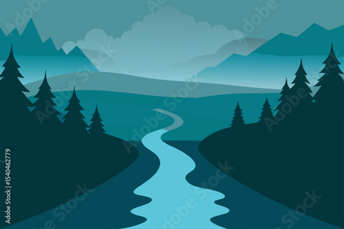 Serene Mountain River Landscape A Tranquil Vista of Nature's Beauty