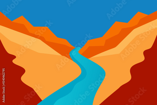 Serene River Flowing Through Majestic Canyon A Vibrant Landscape Illustration
