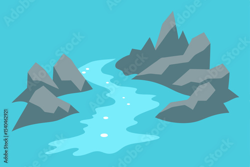 Serene River Winding Through Majestic Mountains A Peaceful Landscape Illustration