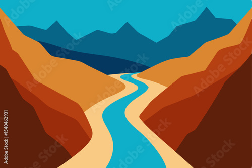 Serene Mountain River Landscape A Colorful Abstract Illustration