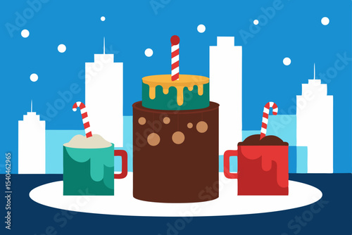a city rooftop hot chocolate fountain party  with .svg