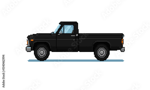 Classic Black Pixel Art Pickup Truck