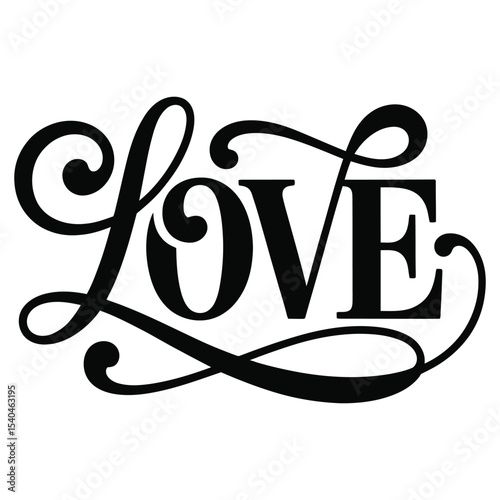 Black Swirly Lettering L O V E Design Romantic Elegant Typography Calligraphy Font Script Word Art