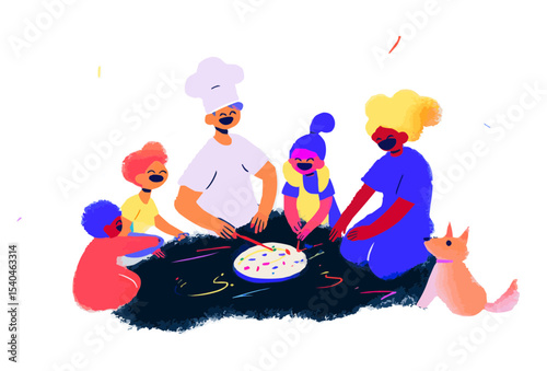 web icon: Dad, mom and kids make pizza, family, line style. Icons Dad, mom and kids make pizza, family, happiness, for web and mobile apps. Online schools, landing pages, websites, AI digital