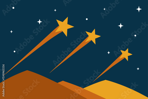 Shooting Stars over Desert Landscape A Night Sky Illustration