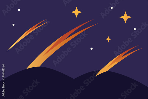 Celestial Night Shooting Stars and Distant Galaxies