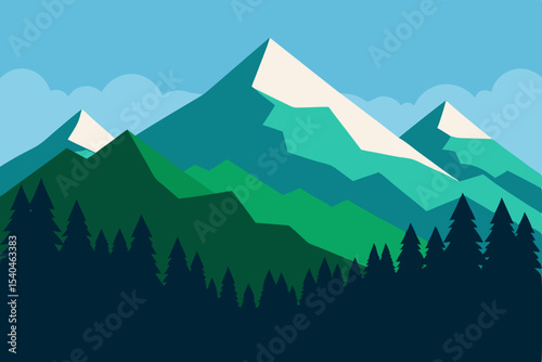Majestic Mountain Peaks and Verdant Forest A Serene Landscape Illustration
