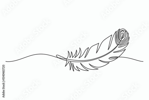 Single line drawing of a bird feather