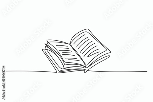 Single line drawing of an open book