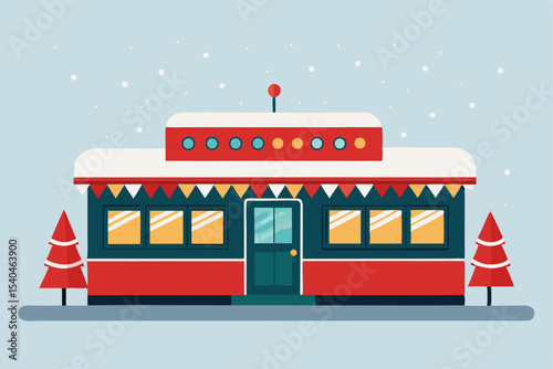 a cozy rooftop diner styled like a 1950s train 