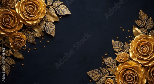 Golden antique grunge floral pattern with rose texture