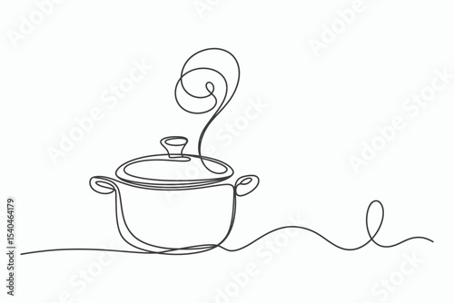 Single line drawing of steaming cooking pot