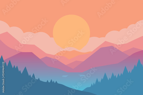 Serene Sunset Landscape Pastel Mountains and Tranquil Lake