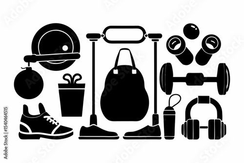 Fitness Equipment Icons A Set of Sport Gym Gear Symbols for Branding and Design