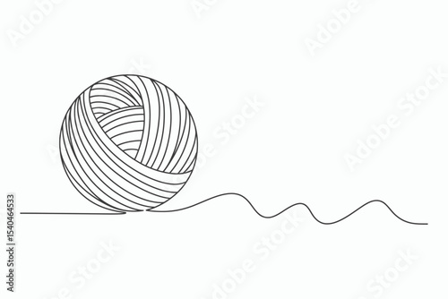 Single line drawing of yarn ball and thread