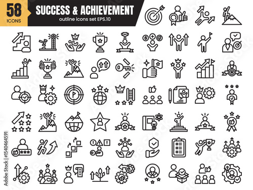 Success and achievement set of web icons in line style.Successful business development linear icon collection.Vector illustration