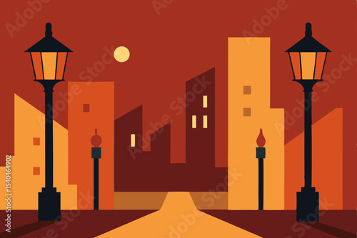 Night Cityscape A Minimalist Vector Illustration of Urban Lights and Shadows