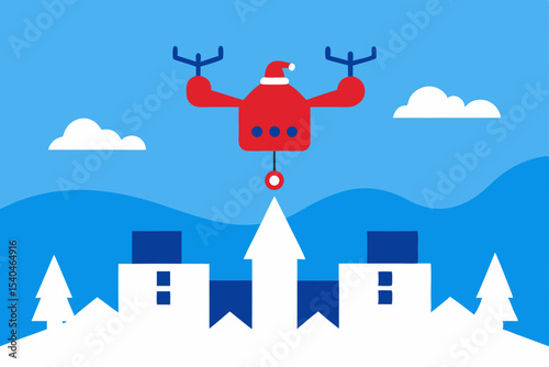 a delivery drone buzzing over snowy rooftops with .svg