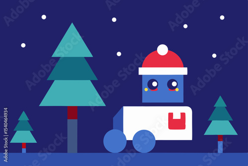 a delivery robot wearing a santa hat rolling down .svg
