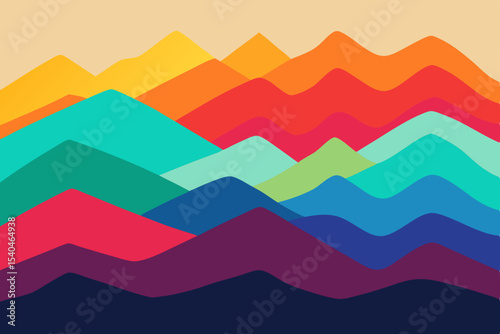 Vibrant Colorful Mountain Range Illustration Abstract Landscape Art