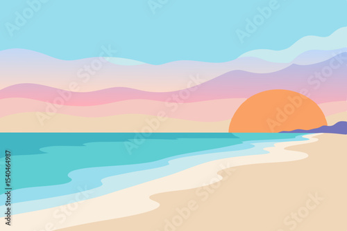 Serene Sunset Beach Pastel Hues and Ocean Calm