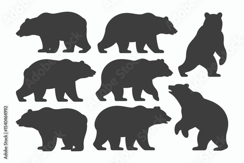 Collection of grizzly bear silhouettes in various poses