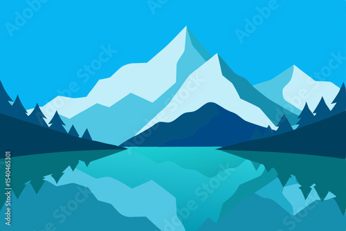 Serene Mountain Lake Reflection A Minimalist Landscape Illustration