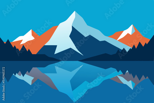 Majestic Mountain Reflection A Serene Landscape Illustration