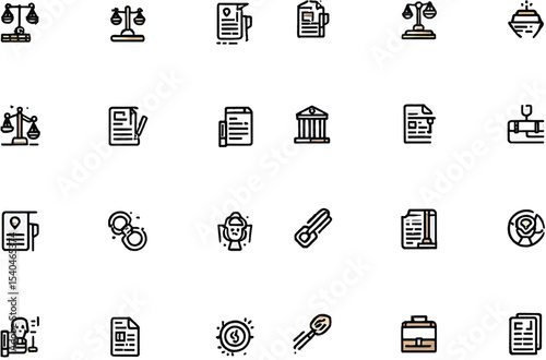 Law Icons Justice, Legal Documents, and Court Symbols