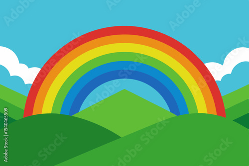 Vibrant Rainbow Arcing Over Rolling Green Hills A Colorful Nature Scene