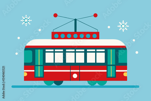 a festive city tram wrapped in holiday wrapping 