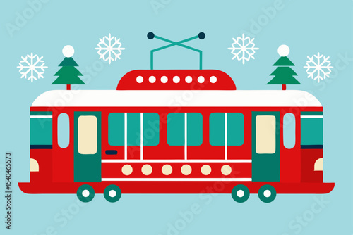 a festive city tram wrapped in holiday wrapping 