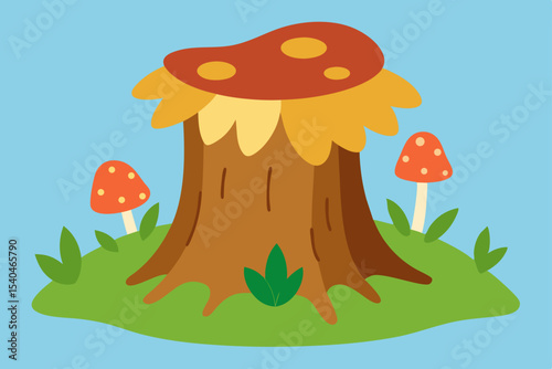 Enchanted Mushroom Tree Stump A whimsical illustration of nature's beauty