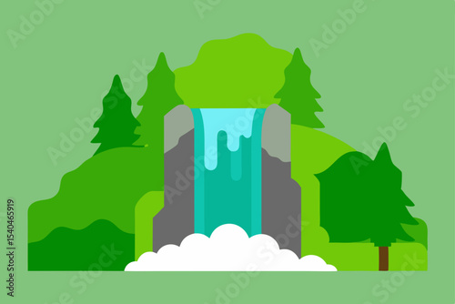 Serene Waterfall Landscape Majestic Nature Scene Illustration