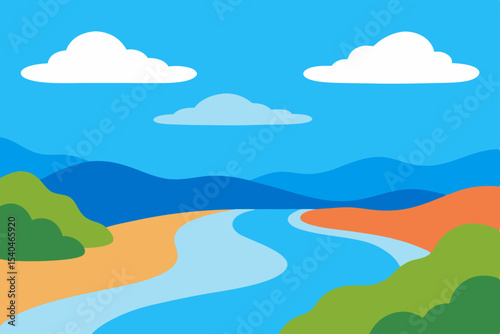 Serene River Landscape A Peaceful Illustration of Nature's Beauty