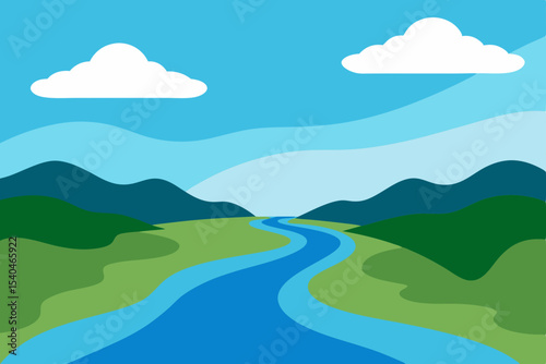 Serene River Landscape A Peaceful Nature Illustration