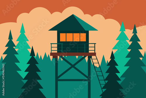 Serene Forest Lookout Tower A Peaceful Mountaintop Vista