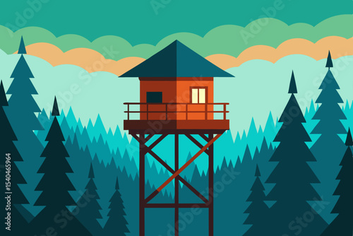 Elevated Forest Lookout A Serene Mountaintop View Illustration